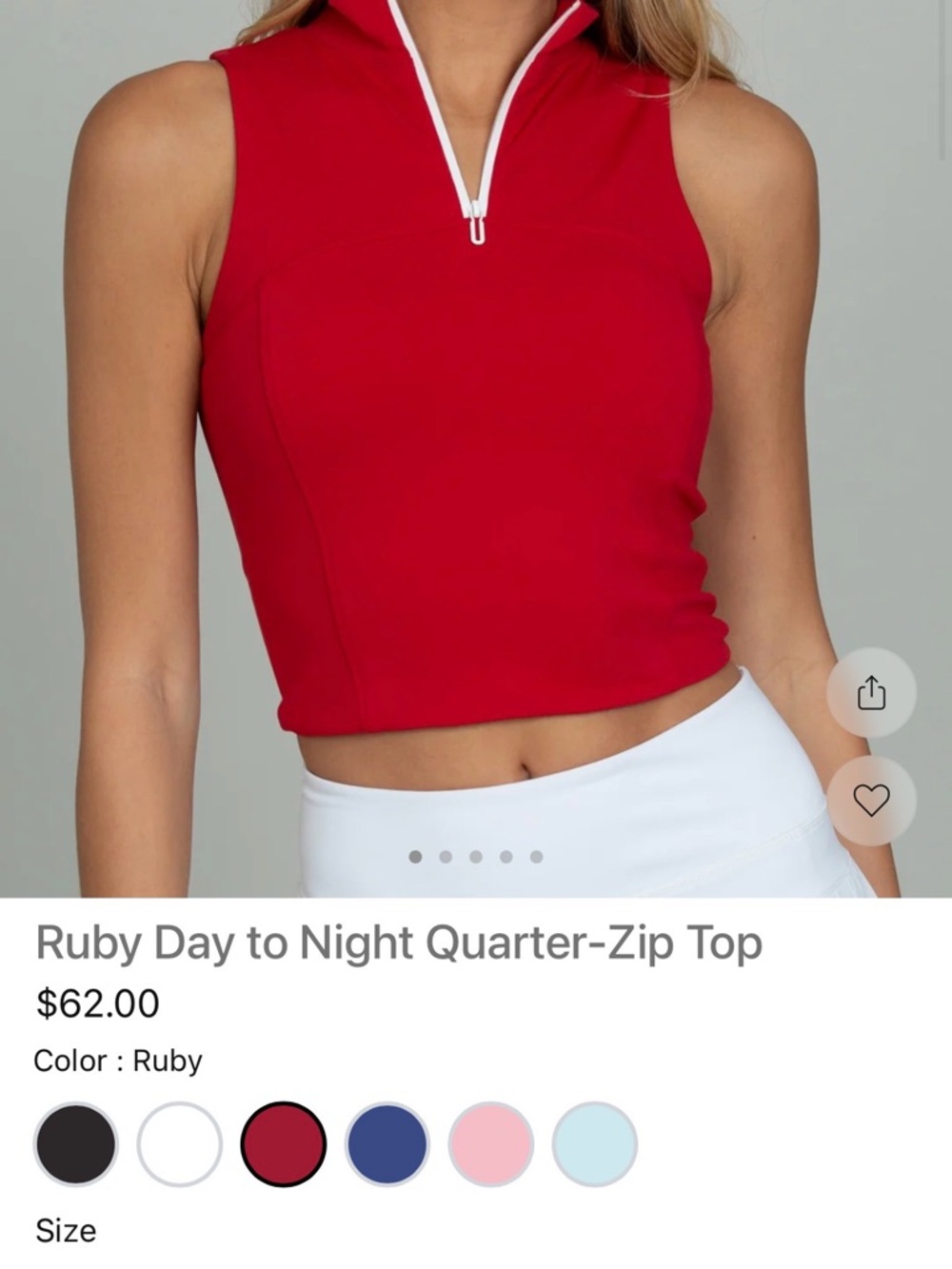 Gold Hinge Day to Night Ruby Red Quarter Zip Crop Tank